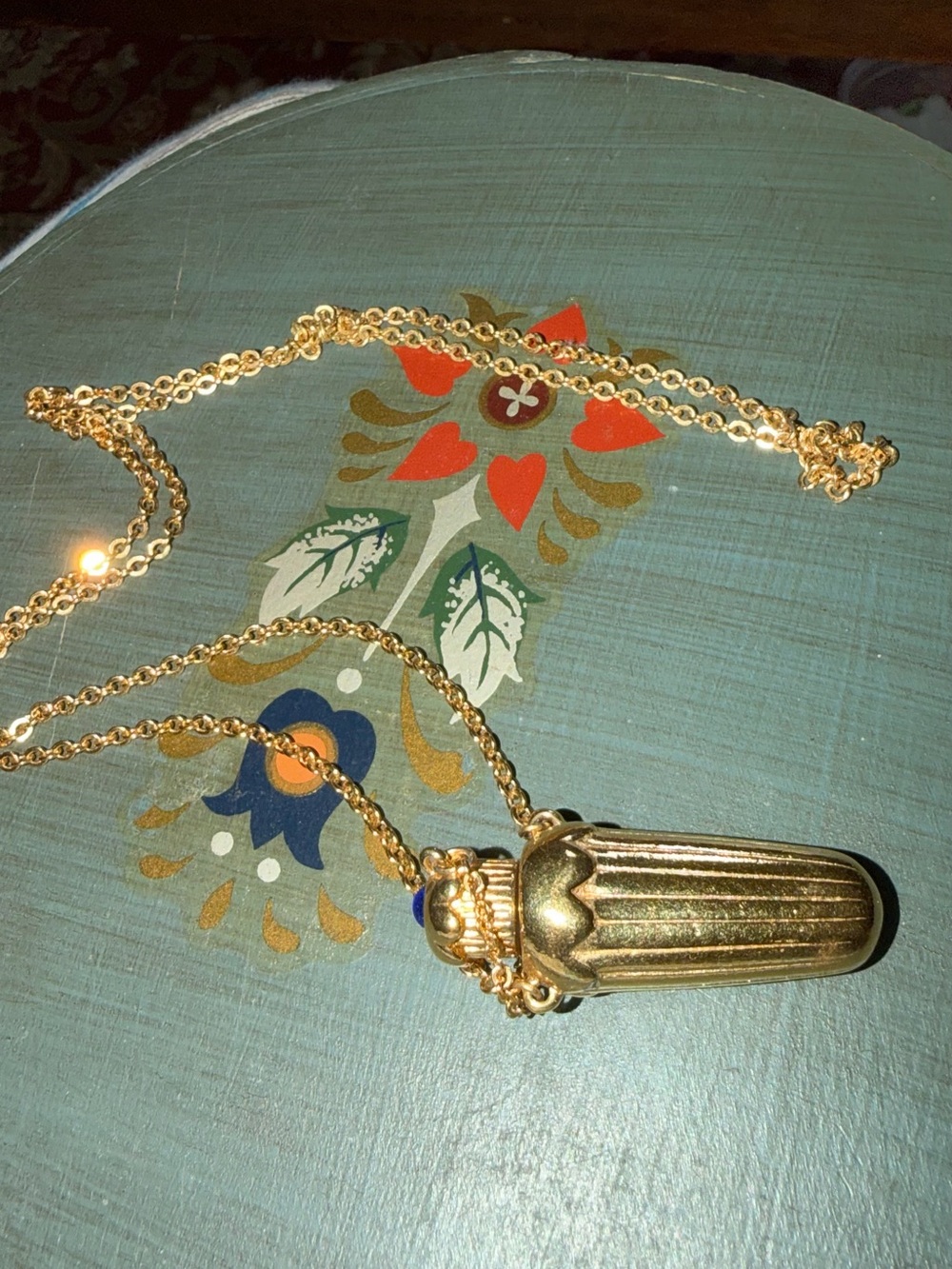 Gold-Tone Pendant Perfume Necklace - Elegant Ribbed Capsule Pendant